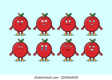 Set kawaii Lychee cartoon character with different expressions cartoon face vector illustrations