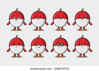 Set kawaii Lychee cartoon character with different expressions cartoon face vector illustrations