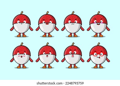 Set kawaii Lychee cartoon character with different expressions cartoon face vector illustrations