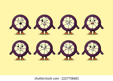 Set kawaii Mangosteen cartoon character with different expressions cartoon face vector illustrations