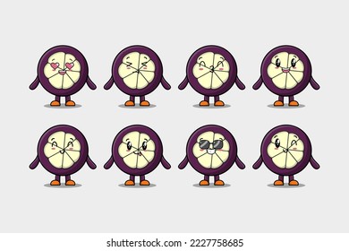 Set kawaii Mangosteen cartoon character with different expressions cartoon face vector illustrations