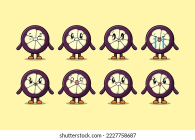 Set kawaii Mangosteen cartoon character with different expressions cartoon face vector illustrations