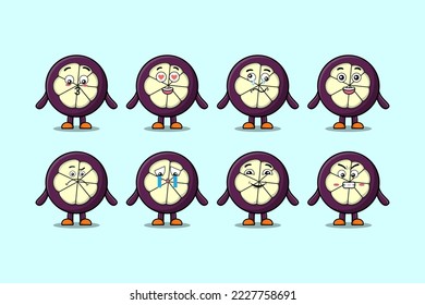 Set kawaii Mangosteen cartoon character with different expressions cartoon face vector illustrations