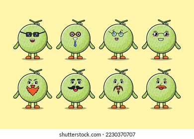 Set kawaii Melon cartoon character with different expressions cartoon face vector illustrations
