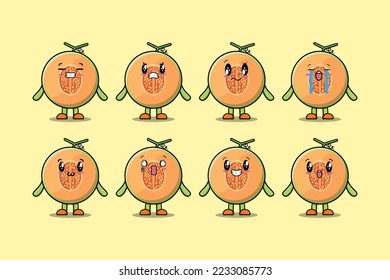 Set kawaii Melon cartoon character with different expressions cartoon face vector illustrations