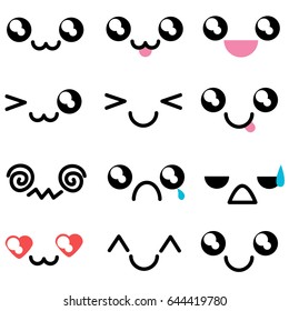 Set with kawaii mimicry. Different muzzles. Vector flat illustration