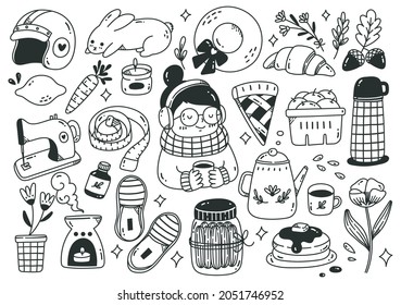 set of kawaii object doodle collection vector illustration