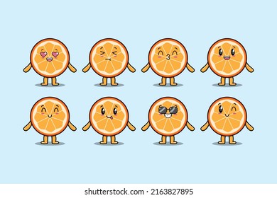 Set kawaii orange fruit cartoon with different expressions of cartoon face vector illustrations