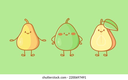 Set of kawaii pear characters