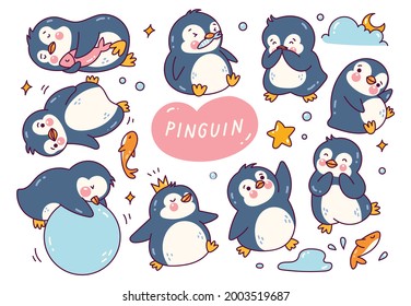 Set of Kawaii Penguin Cartoon