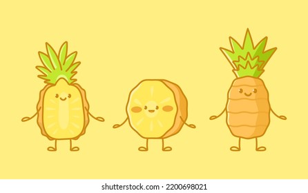 Set Of Kawaii Pineapple Characters