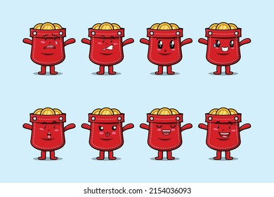 Set kawaii pocket cartoon character with different expressions of cartoon face vector illustrations