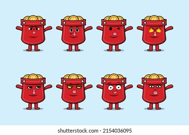 Set kawaii pocket cartoon character with different expressions of cartoon face vector illustrations
