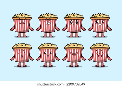Set kawaii Popcorn cartoon character with different expressions cartoon face vector illustrations