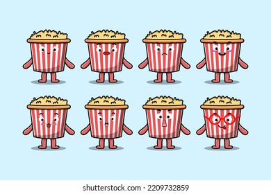 Set kawaii Popcorn cartoon character with different expressions cartoon face vector illustrations