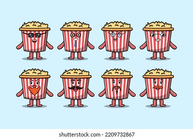 Set kawaii Popcorn cartoon character with different expressions cartoon face vector illustrations