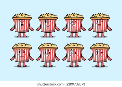 Set kawaii Popcorn cartoon character with different expressions cartoon face vector illustrations