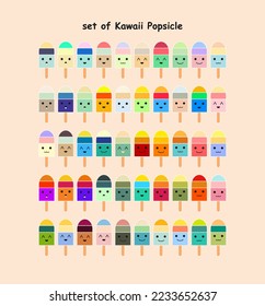 set of Kawaii Popsicle. ice cream cute illustration