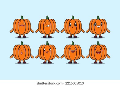 Set kawaii Pumpkin cartoon character with different expressions cartoon face vector illustrations