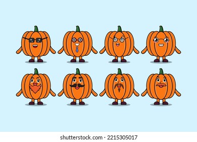 Set kawaii Pumpkin cartoon character with different expressions cartoon face vector illustrations