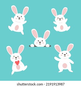 set of kawaii rabbits. vector image with isolated objects