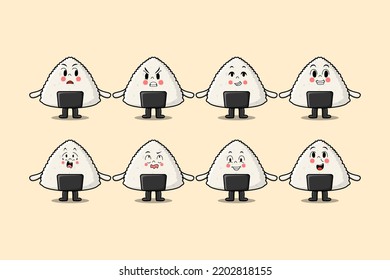 Set kawaii Rice japanese sushi cartoon character with different expressions illustrations