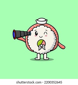Set kawaii Rice sushi rolls sashimi cartoon character with different expressions of cartoon face vector illustrations