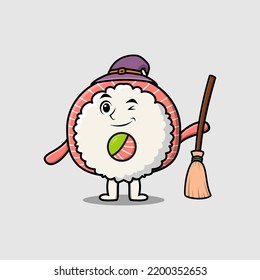 Set kawaii Rice sushi rolls sashimi cartoon character with different expressions of cartoon face vector illustrations