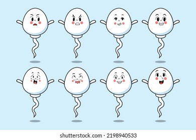 Set kawaii sperm cartoon character with different expressions of cartoon face vector illustrations
