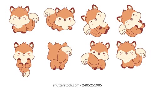 Set of kawaii squirrel illustration collection