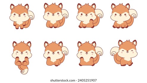 Set of kawaii squirrel illustration collection