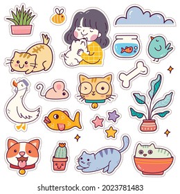 Set Kawaii Sticker  Cute Animal Patches Design  