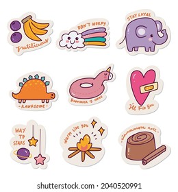 Set of Kawaii Sticker Doodle Set, Fashion Patch Design Collection