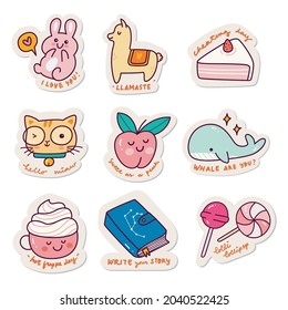 Set of Kawaii Sticker Doodle Set, Fashion Patch Design Collection