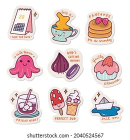 Set of Kawaii Sticker Doodle Set, Fashion Patch Design Collection