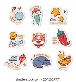 Conjunto de Kawaii Sticker Doodle Set, Colección de diseño de parches de moda