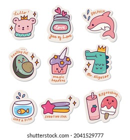 Set of Kawaii Sticker Doodle Set, Fashion Patch Design Collection