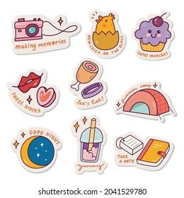 Set of Kawaii Sticker Doodle Set, Fashion Patch Design Collection