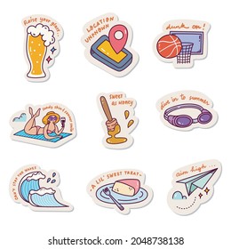 Set of Kawaii Sticker Doodle Set, Fashion Patch Design Collection