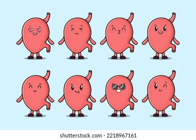 Set kawaii Stomach cartoon character with different expressions cartoon face vector illustrations