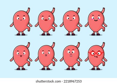Set kawaii Stomach cartoon character with different expressions cartoon face vector illustrations