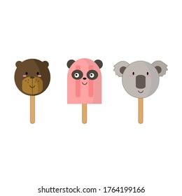 A set  of kawaii style cute ice cream with bears. Cute animals. 