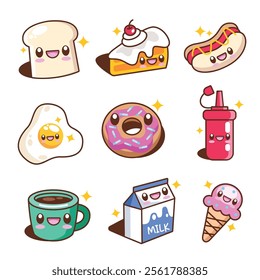 Set kawaii style food isolated cartoon illustration