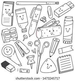 Set of kawaii style stationary doodles line art