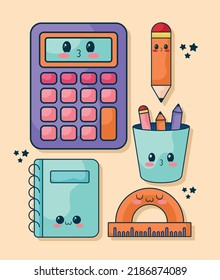 set of kawaii supplies items