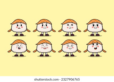 Set kawaii Sushi cartoon character with different expressions cartoon face vector illustrations