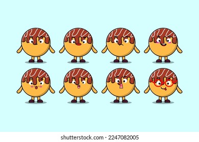 Set kawaii Takoyaki cartoon character with different expressions cartoon face vector illustrations