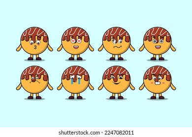 Set kawaii Takoyaki cartoon character with different expressions cartoon face vector illustrations