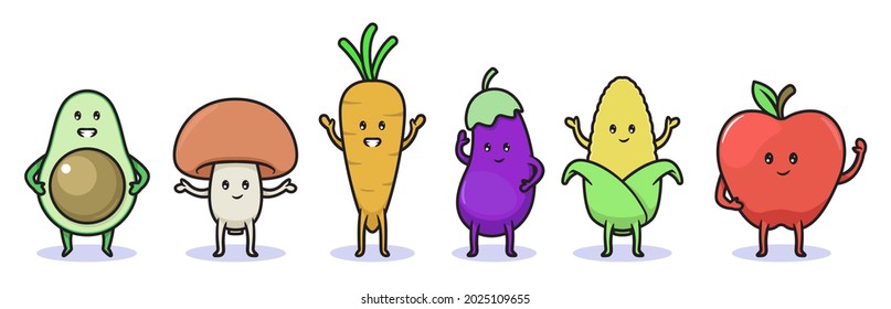 set of kawaii vegetables and fruits