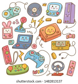 Set of kawaii video games doodle